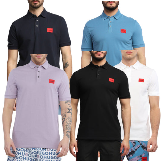Hugo Boss Men's Polo Shirt Short Sleeve Cotton-Pique Slim-Fit Red Logo Label