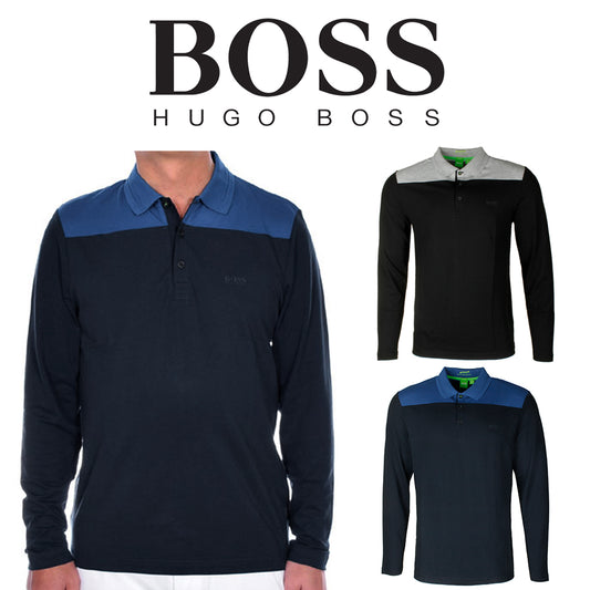 Hugo Boss Green Men's Pleesy 1 Long Sleeve Slim Fit Stretch Polo Shirt