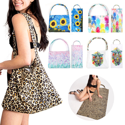 Beach Towel and Drawstring Bag 2-in-1 Beach Pool Swimming Travel Accessory Set