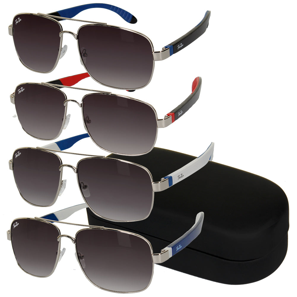 Jolie Rose Men's Metal Square Aviator Sunglasses and Sunglass Hard Case