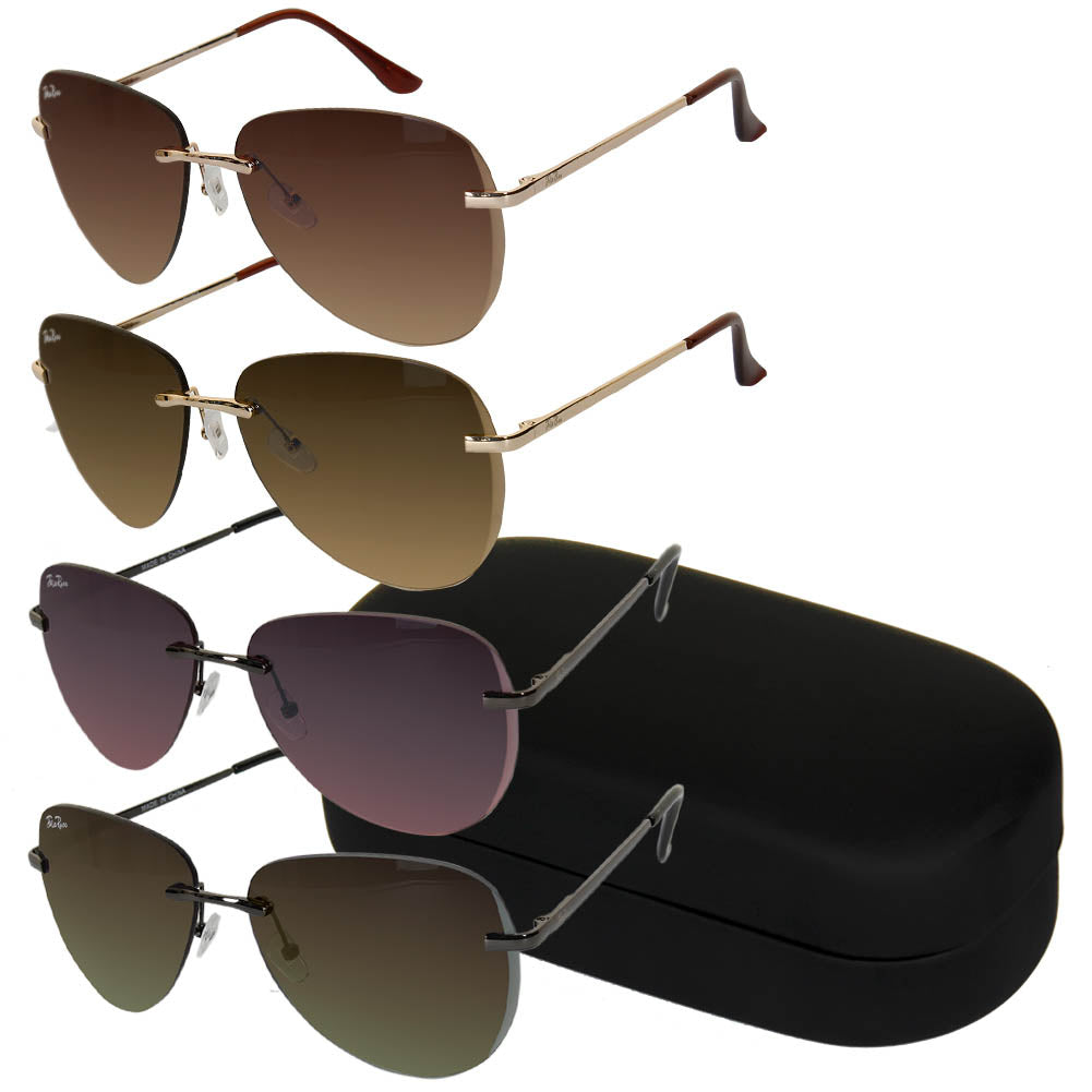 Jolie Rose Men's Rimless Aviator Sunglasses and Sunglass Hard Case