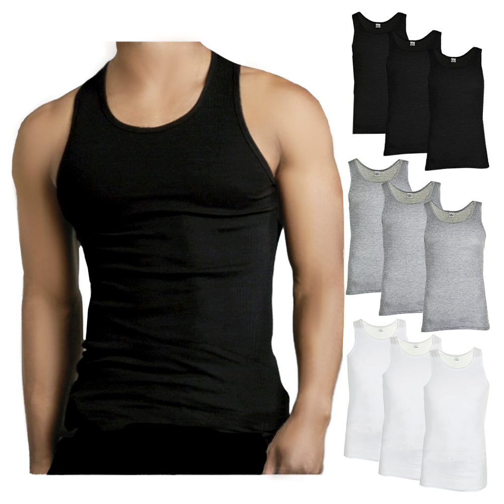 Knocker Men's 3 Pack Cotton Sleeveless Ribbed A-Shirts