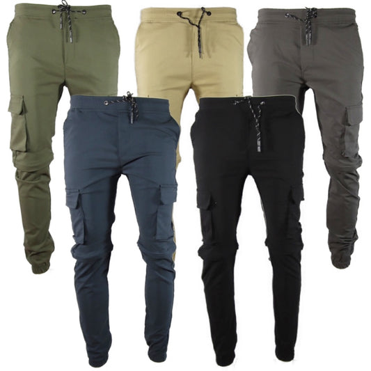Men's Pants Straight Leg Flat Front Drawstring Waist Dual Cargo Pocket Pants