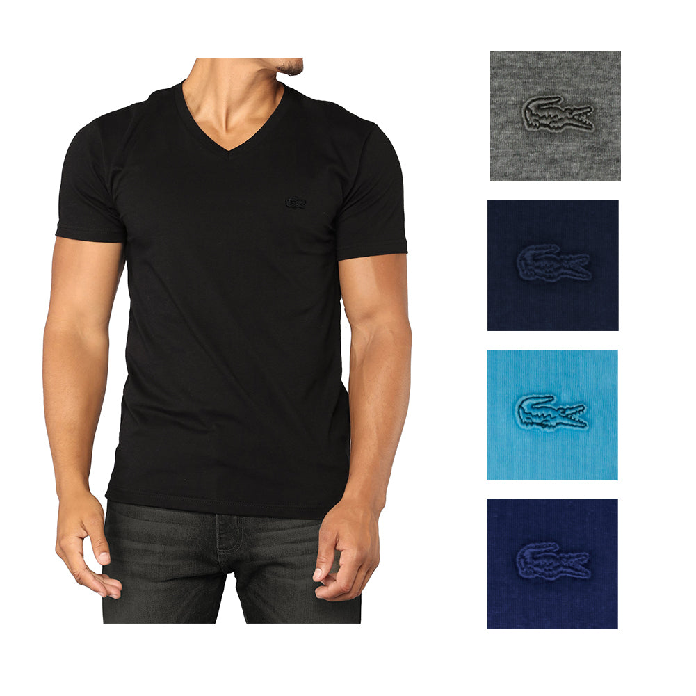 Lacoste Men's Cotton Monochromatic Logo V Neck Athletic T-Shirt