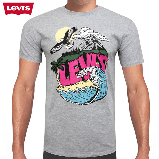 Levis Men's Short Sleeve Eagle and Beach Gaphic Print Crew Neck T Shirt