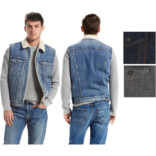 Levi's Men's Denim Regular Fit Snap Front Sherpa Trucker Jean Vest