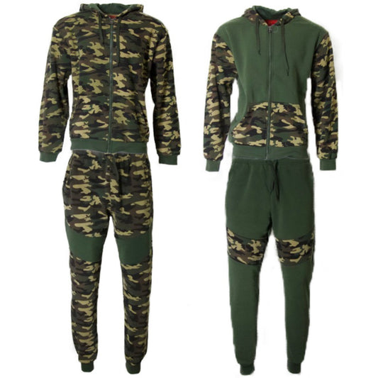 Men's Jogger Set Full Zip Camo Hoodie and Drawstring Pants Tracksuit 2-Piece Set