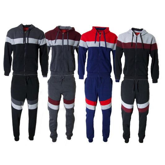 Men's Jogger 2-Piece Set Tri-Color Zip Long Sleeve & Drawstring Pant Tracksuit