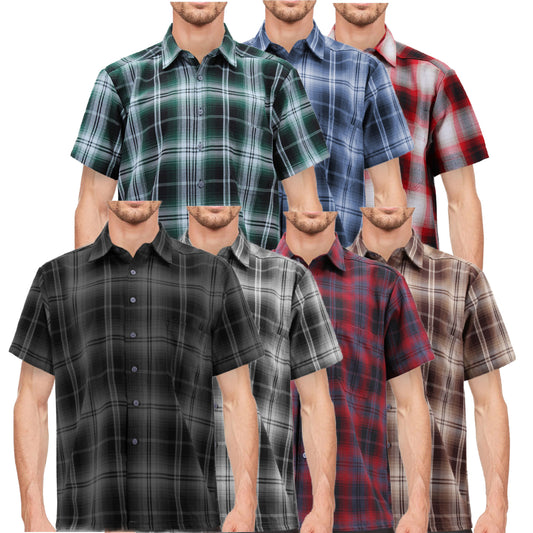 Maximos Men's Plaid Shirt Short Sleeve Classic Western Full Button Down Shirt