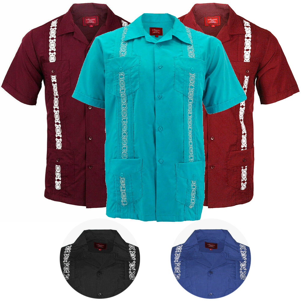 Guayabera Men's Two Tone Cuban Beach Wedding Short Sleeve Button Up Dress Shirt