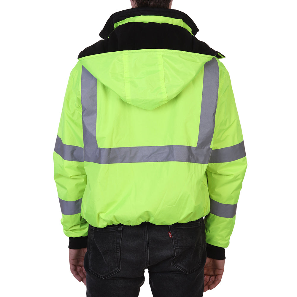 Maxxsel Men's Mock Neck Hooded Neon Reflective Jacket