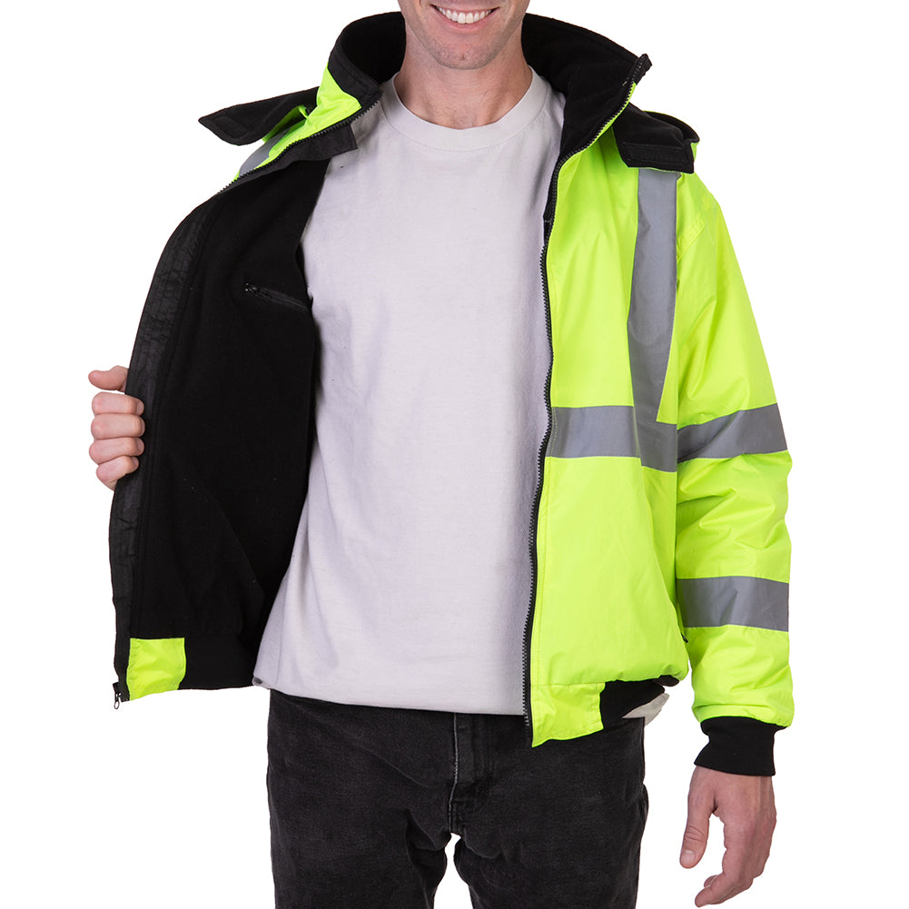Maxxsel Men's Mock Neck Hooded Neon Reflective Jacket