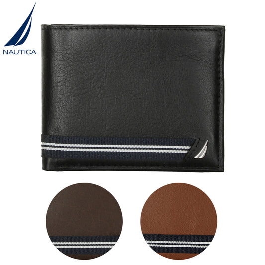 Nautica Men's 31NU140001 Leather Flip ID Window Ribbon Passcase Wallet