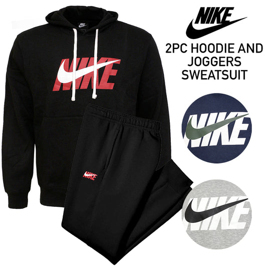 Nike Men's Pullover Fleece Hoodie and Sweatpants Complete 2 PC Jogger Sweatsuit