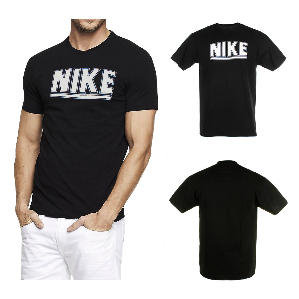 Nike Men's Athletic Wear Regular Fit Contrast Outlined Logo Graphic Gym T Shirt