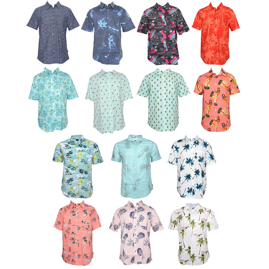 Men's Short Sleeve Shirt Tropical Hawaian Print Ocean Current Cotton Casual Fit