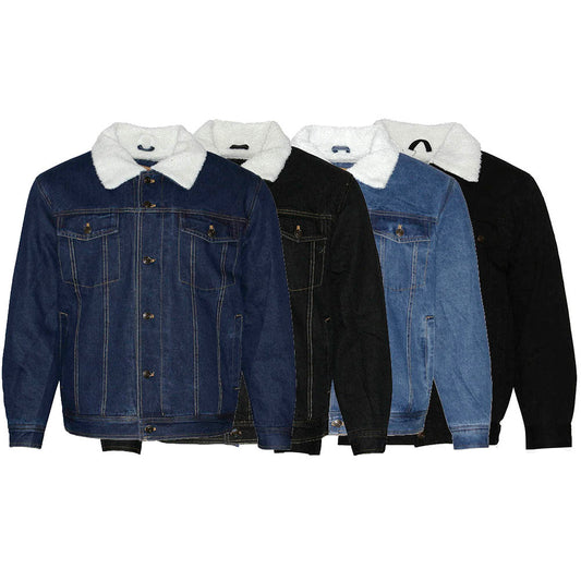 Men's Denim Sherpa Jacket Classic Cotton Button Up Fleece Lined Trucker Jean