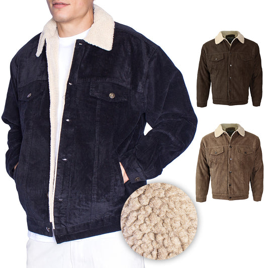 Oscar Sports Men's Sherpa Lined Button Front Cotton Corduroy Jacket