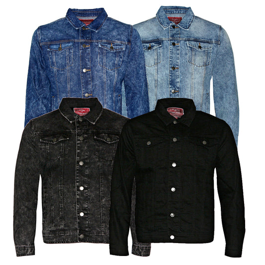 Mens Denim Jean Jacket Faded Premium Cotton Button Up Slim Fit  Red Label
