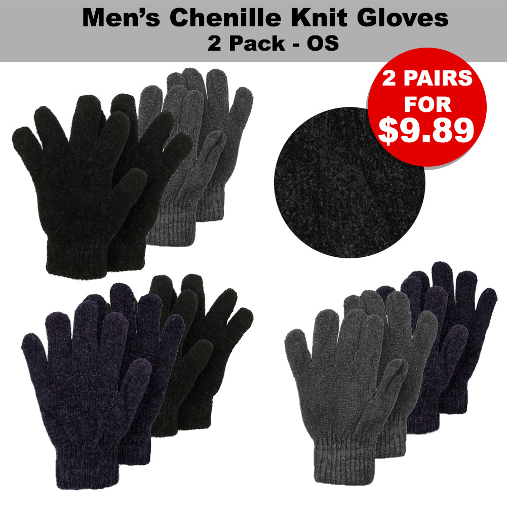 Silver Age Men's Chenille Knit 2 Pack Gloves No Size