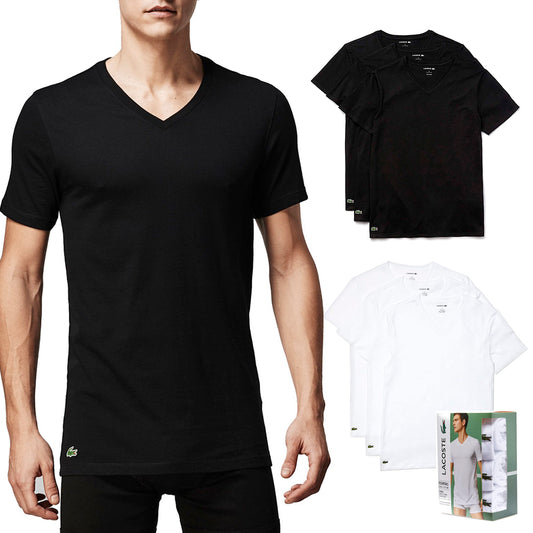 Lacoste Men's V-Neck Shirt 3 Pack Cotton Regular Fit Casual T-Shirts TH3444-51