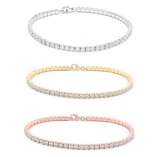 .925 Sterling Silver Brilliant 3 mm Round Cubic Zirconia Tennis Bracelet