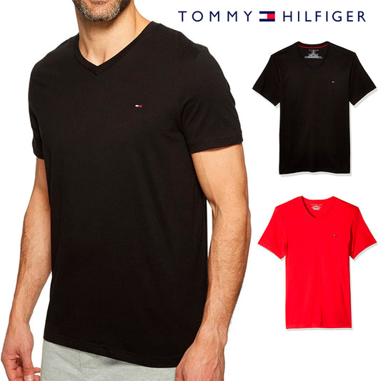 Tommy Hilfiger Men's T-Shirt Casual Short Sleeve Flag Cotton V-Neck Tee 09T3140