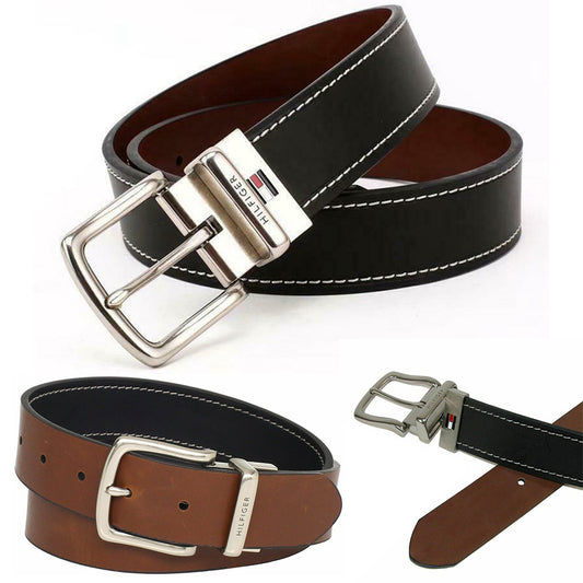 Tommy Hilfiger Men's 11TL08X009 Contrast Stitching Reversible Leather Belt