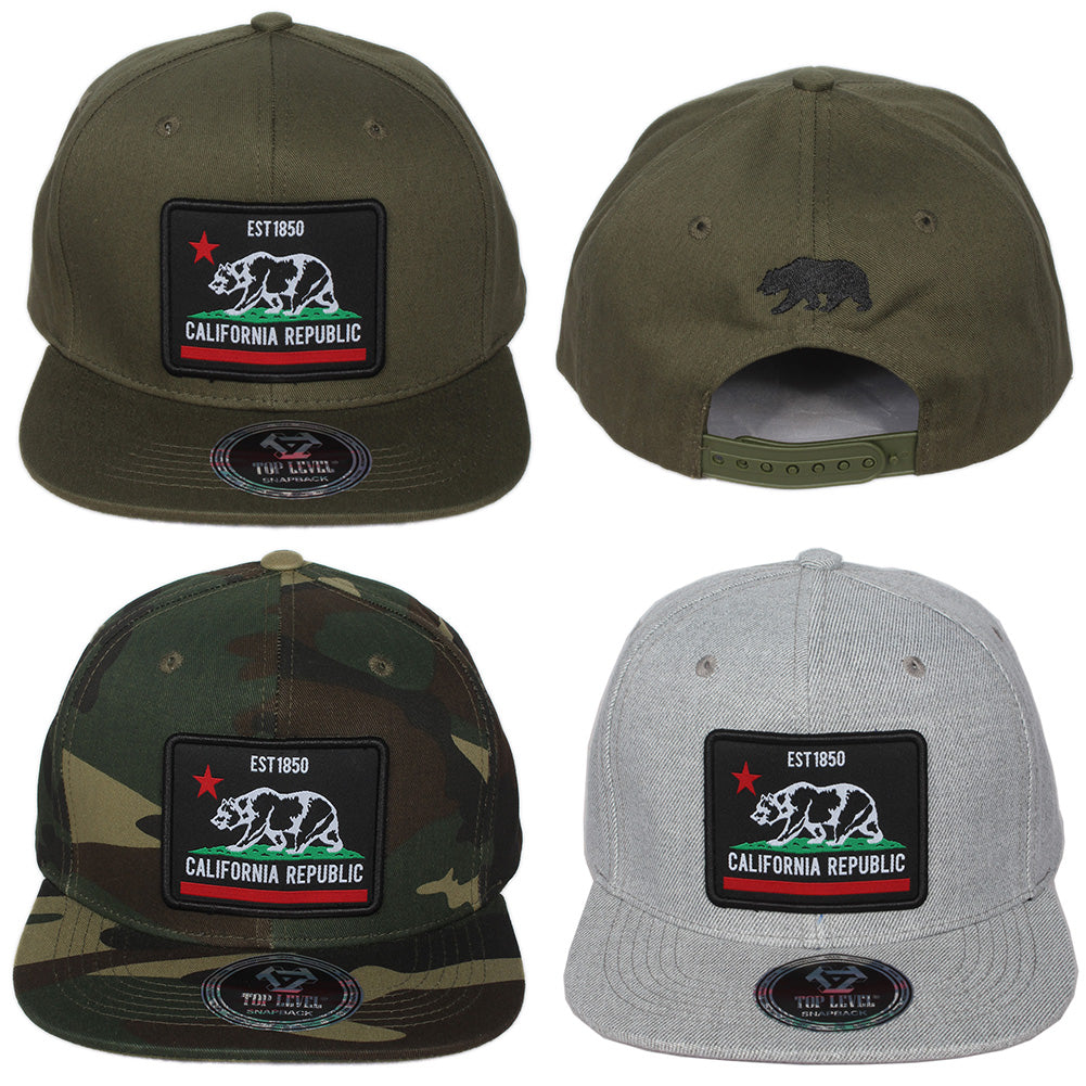 Top Level Men's California Republic Est. 1850 Print Patch Hat Cap