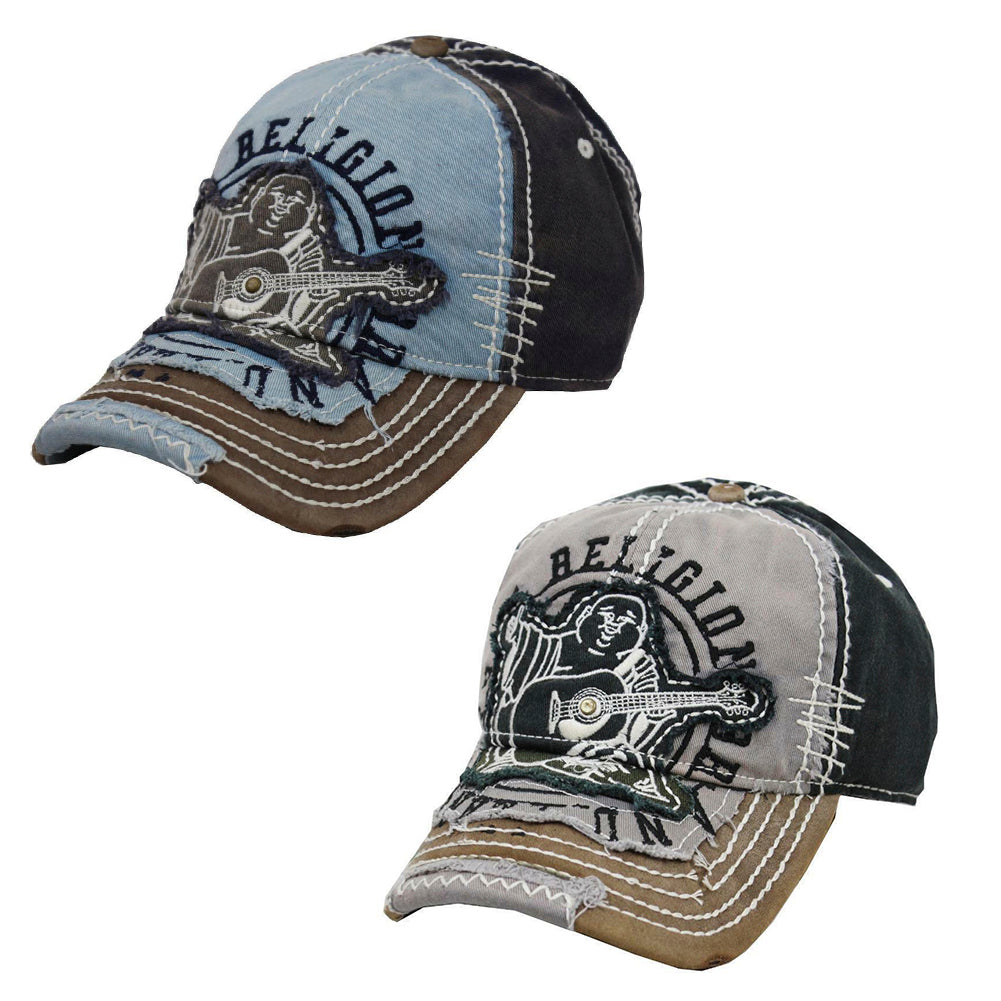 True Religion Men's TR1101 Buddha Vintage Distressed Trucker Hat Cap