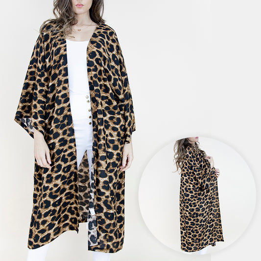 Women's Kimono Bathing Suit Beach Cover Up Swimsuit Wrap Shawl Leopard Print