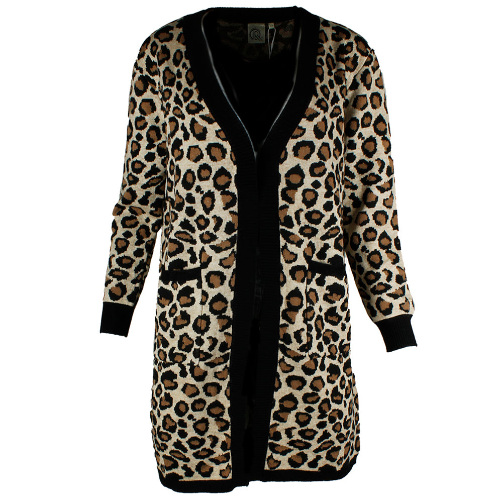 Very Moda Women's Long Sleeve Leopard Print Pocket Cardigan