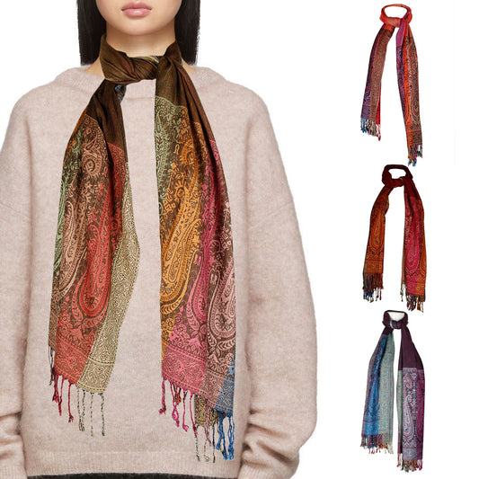 Very Moda Women's Two Sides Long Large Paisley Print Fringed Soft Pashmina Scarf