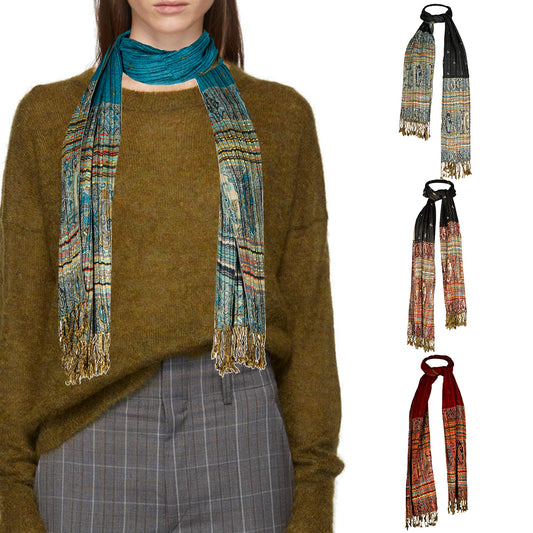 Very Moda Women's Printed Crinkled Fringed Soft & Large Pashmina Scarf