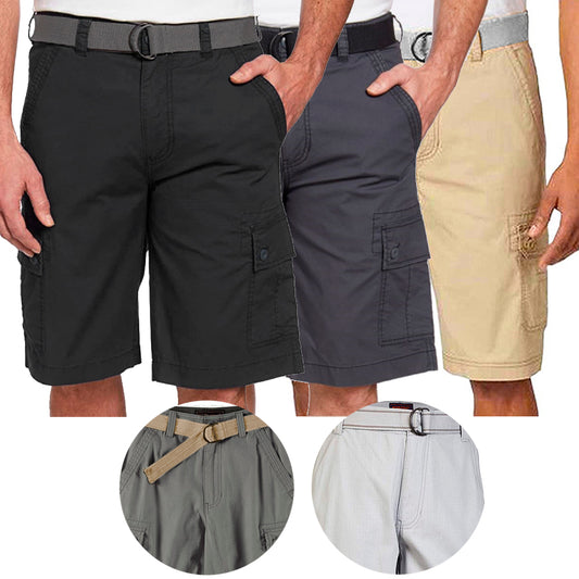 Men’s Cotton Cargo Shorts Multiple Pockets Belt Casual Lose Fit