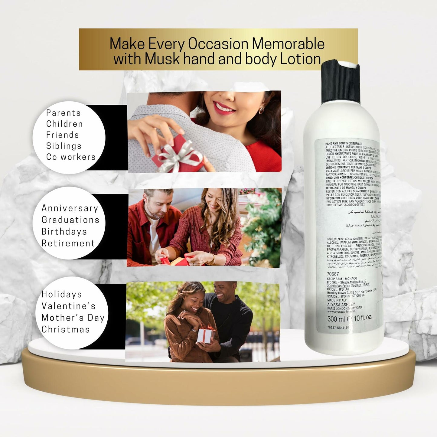 Alyssa Ashley Musk Hand and Body Moisturizer - Lotion for Women - Body Cream for Smooth, Moisturized Skin - Citrus and Sicilian Bergamot - 10 oz