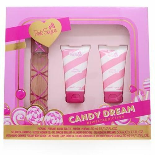 Pink Sugar Candy Dream 3 Pc Gift Set for Women, Travel Size, Eau de Toilette Perfume for Women, Body Lotion + Shower Gel