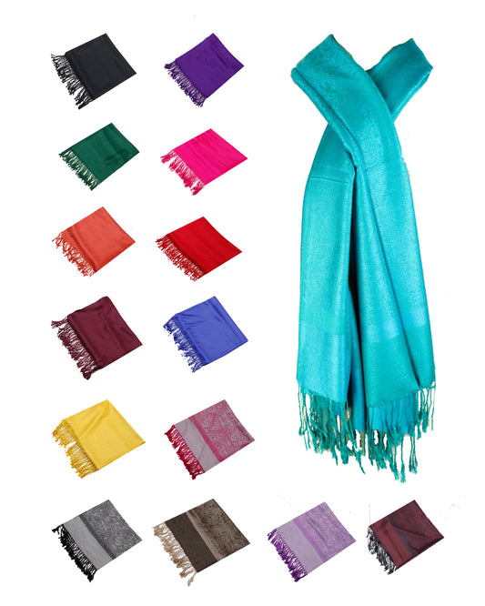 DBFL1 70% Pashmina 30% Silk Women's Scarf Fringe Ends