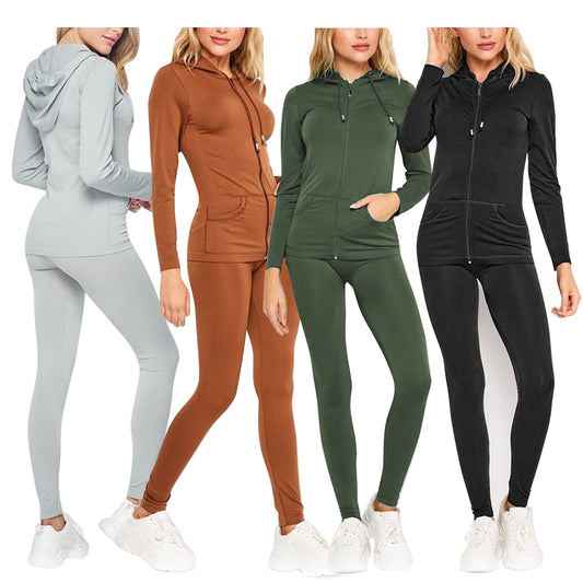Womens Leggings and Hoodie 2-Piece Set Activewear Pants Zip Up Jacket Outfit