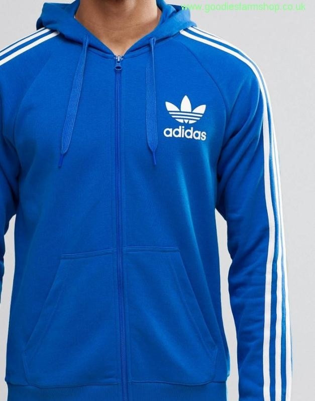 Adidas Zip Hoodie Sweatshirt L Gray Aqua Trefoil Spellout