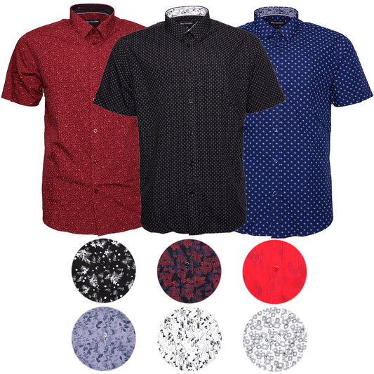 Mens Short Sleeve Print Cuff Button Dress Shirt Classic Fit