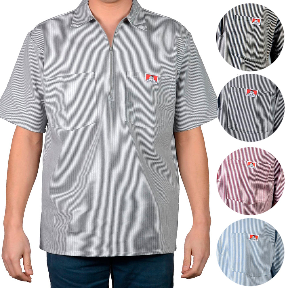 Ben Davis Men's Short Sleeve Color Stripe Cotton Blend Pockets 1/2 Zip Shirt