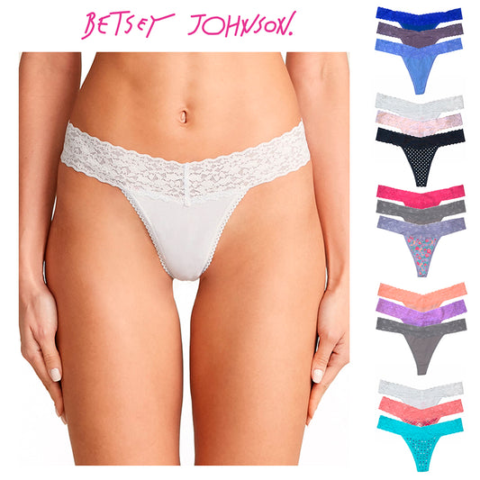 Betsy Johnson Women's Thong Panties 3 Pack Classic Lace Thong Panty Underwear