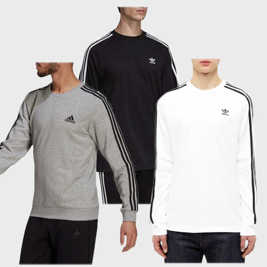 Adidas Men's Long Sleeve Shirt 3-Stripe Adicolor Classics Ribbed Crewneck Tee