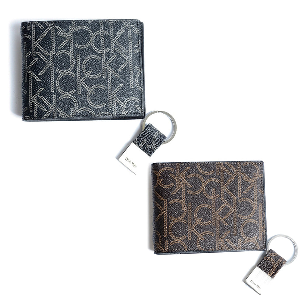 Calvin Klein Men's 79544 RFID Leather Signature Wallet and Key Fob Gift Box Set