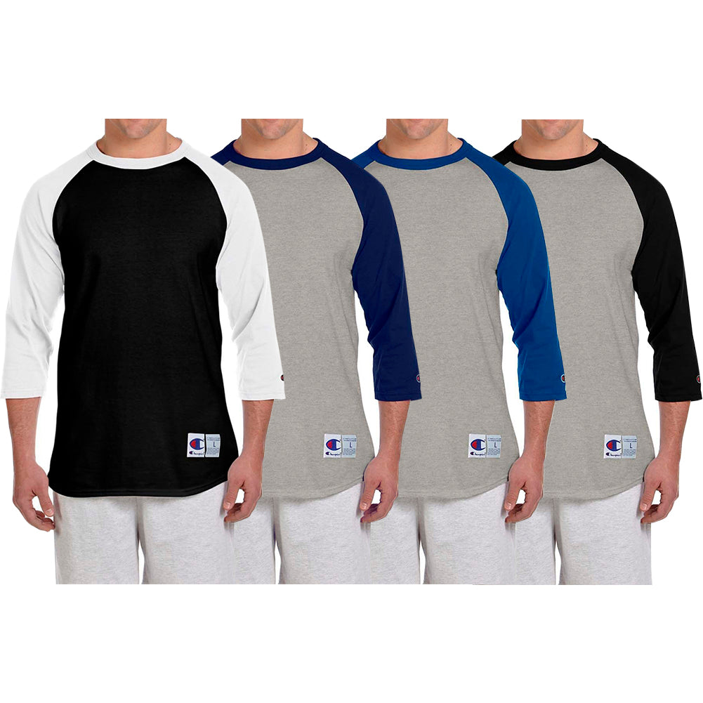 Champion Men's Baseball T-Shirt 5.2 oz. Raglan Athletic 3/4 Sleeve Shirt T1397