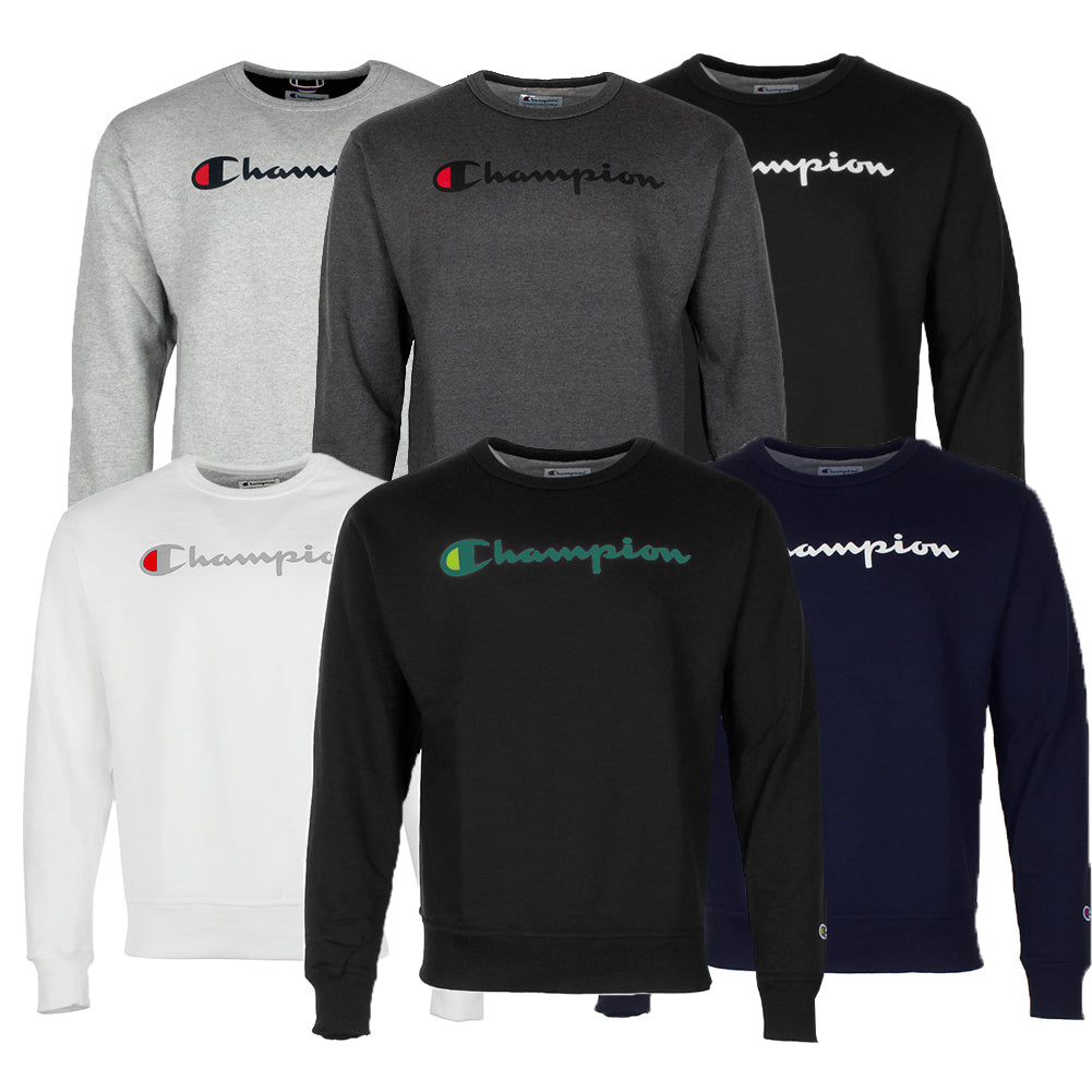 Champion Men's Fleece Sweatshirt Powerblend Long Sleeve Crew Neck Script Logo