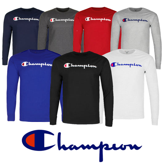 Champion Men's T-Shirt Long Sleeve Cotton Classic Jersey Script Logo