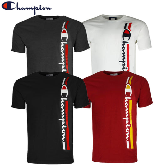 Champion Men's GT23H-Y07973 Short Sleeve Vertical Striped Script Logo T Shirt