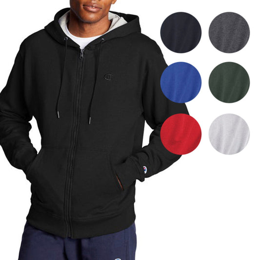 Champion Mens Powerblend Fleece Full Zip Hoodie Long Sleeve Sweatshirt Logo S0891